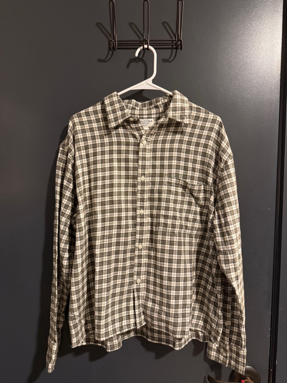 Arizona Jean Company Olive and Cream Plaid Button-Down Shirt